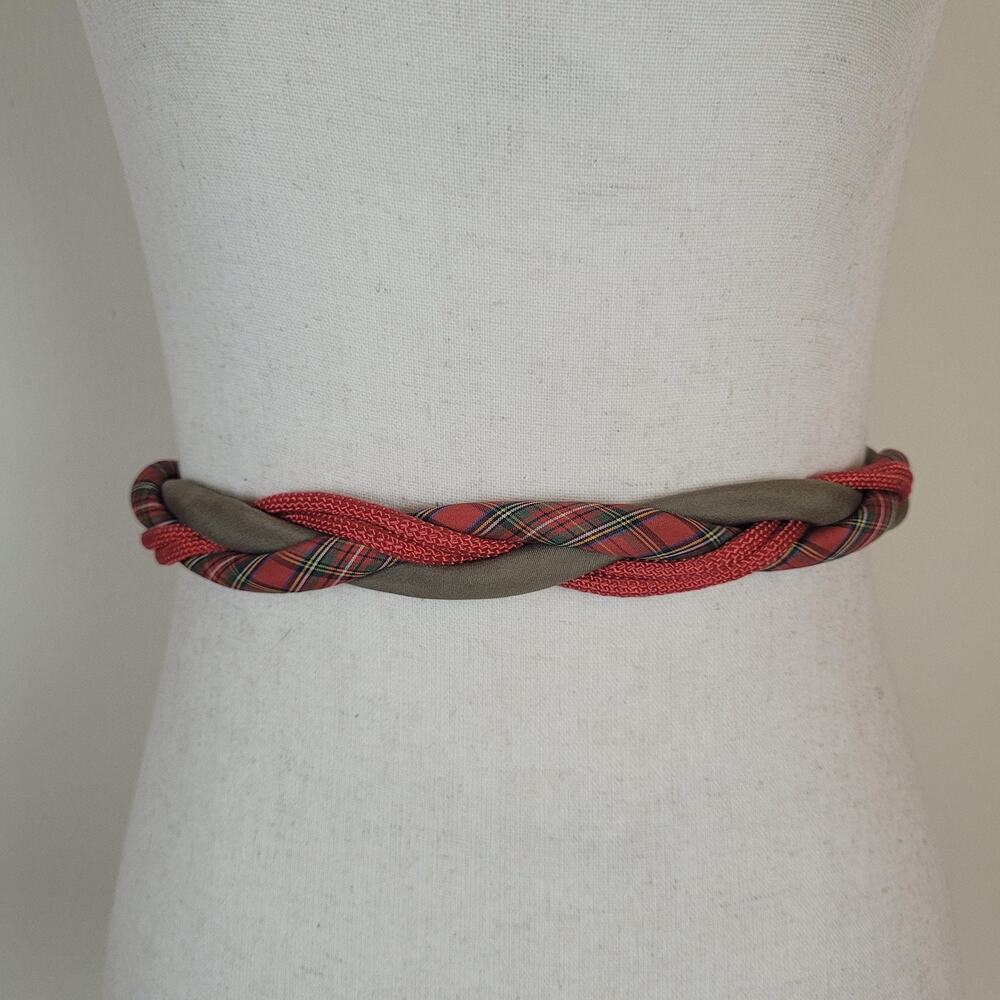 Vintage Ginnie Johansen Belt One Size Red Plaid Braided Skinny Fabric Boho 80s